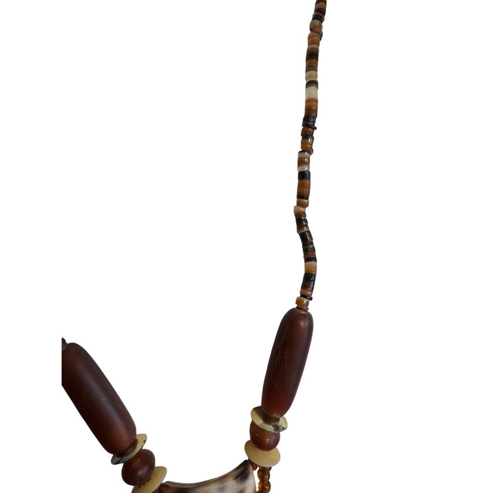 Vintage Seed Bead Tiger Cowrie Large Shell Necklace Cream 22" Estate 22.93g - Picture 3 of 6